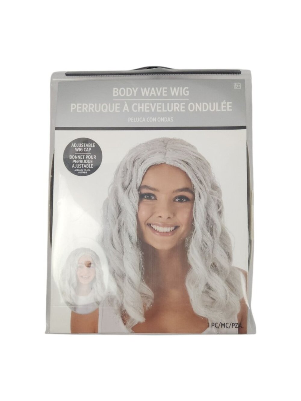 Body Wave Costume Wig Silver Synthetic Hair Adjustable Cap Adult